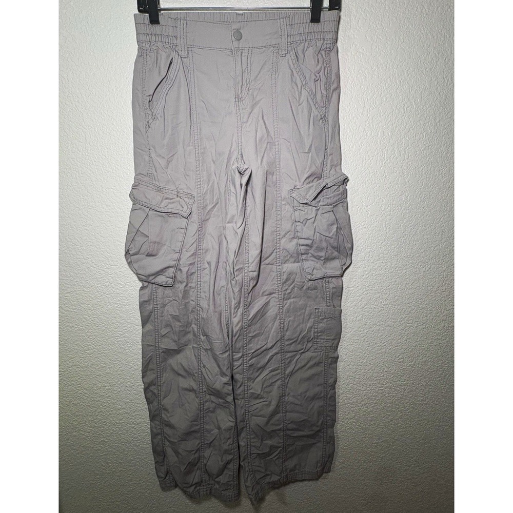 Divided by H&M Women's Gray Cargo Pants Pockets Cotton Elastic Waist
